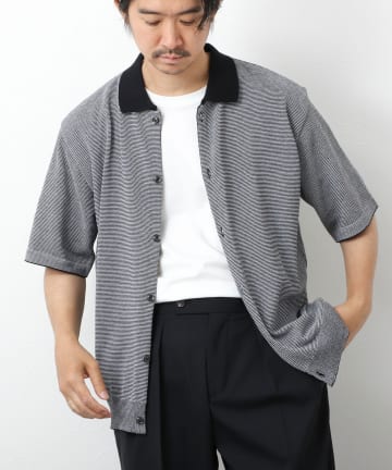 【SIX FUNCTIONS】ウォッシャブル コースボーダーニットシャツ