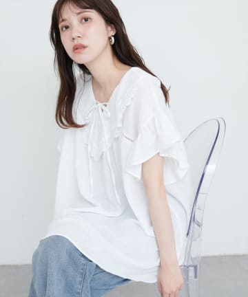 natural couture(ナチュラルクチュール) レース切り替え衿ブラウス