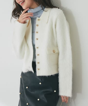 La boutique BonBon(ラブティックボンボン) 【ON・OFF兼用】襟付き接結ニットジャケットカーディガン