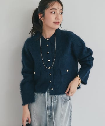 La boutique BonBon(ラブティックボンボン) 【ON・OFF兼用】襟付き接結ニットジャケットカーディガン