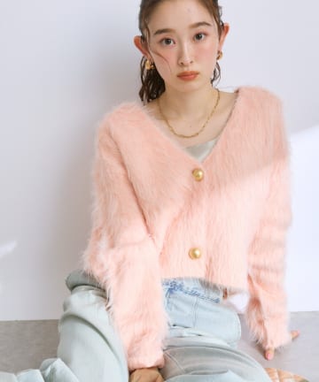 La boutique BonBon(ラブティックボンボン) 【全骨格おすすめ最強ニット】ロングフェザークロップドカーディガン
