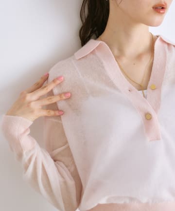 La boutique BonBon(ラブティックボンボン) 【お上品なシアー感】モヘア混シアーポロニット