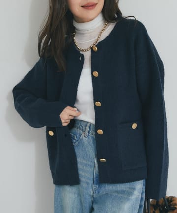 La boutique BonBon(ラブティックボンボン) 【程よいカジュアル感】ブークレ接結ニットジャケットカーディガン