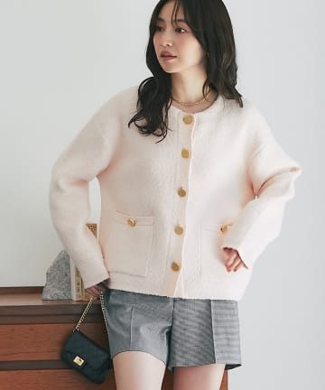 La boutique BonBon(ラブティックボンボン) 【程よいカジュアル感】ブークレ接結ニットジャケットカーディガン
