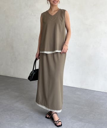 Chez toi(シェトワ) シアー重ねブラウス×ナロースカートSET