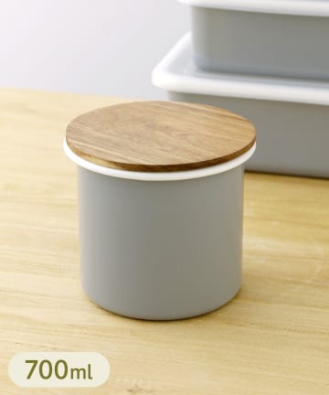3COINS(スリーコインズ) アカシア蓋ホーローキャニスター：M（700ml）
