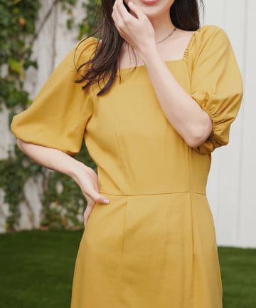NICE CLAUP / OLIVE des OLIVE OUTLET(ナイスクラップ  / オリーブ デ オリーブ アウトレット) 【natural couture】綿麻パフ袖ワンピース