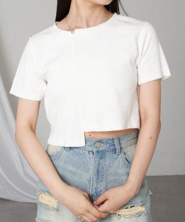 OUTLET(アウトレット) 【RAY CASSIN】ピグメント切替刺繍Tシャツ