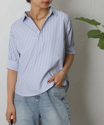 COLONY 2139(コロニー トゥーワンスリーナイン) 5分袖ストライププルオーバーシャツ