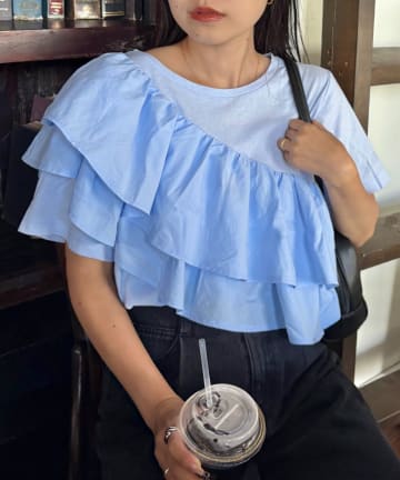 CIAOPANIC TYPY(チャオパニックティピー) 【二の腕カバー】アシメフリルデザインカットソー