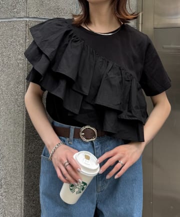 CIAOPANIC TYPY(チャオパニックティピー) 【二の腕カバー】アシメフリルデザインカットソー