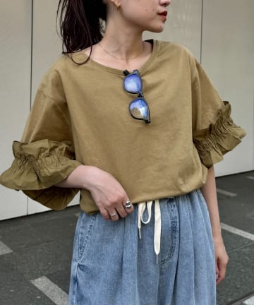 CIAOPANIC TYPY(チャオパニックティピー) 袖ギャザーフリルデザインカットソー