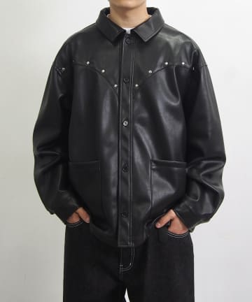 OUTLET(アウトレット) 【WHO'S WHO gallery】スタッズフェイクレザーカバーオール