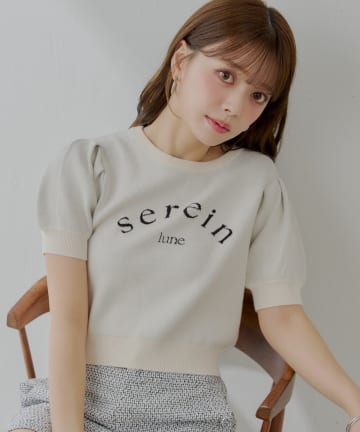 Chico(チコ) 5分袖ジャガードパフニット