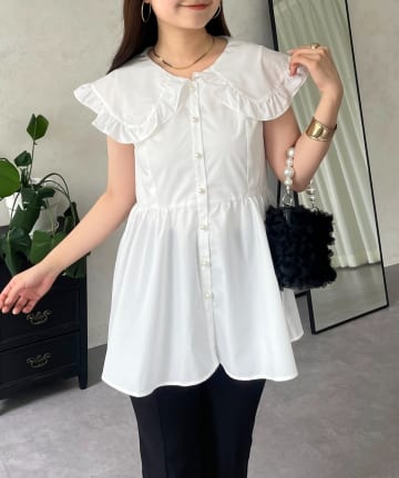 prose verse(プロズヴェール) ビッグカラーパールボタンペプラムブラウス