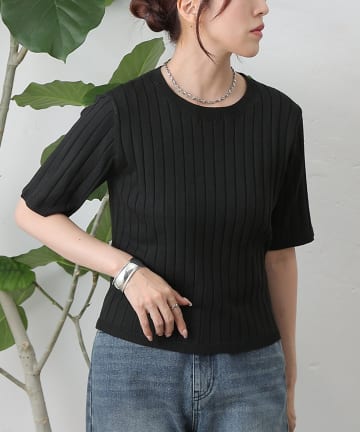 COLONY 2139(コロニー トゥーワンスリーナイン) ワイドリブニット半袖コンパクトトップス