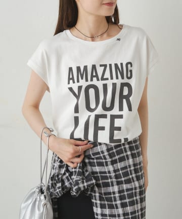 PUAL CE CIN(ピュアルセシン) ショート丈ロゴプリントTシャツ