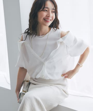 La boutique BonBon(ラブティックボンボン) 【女子力UP！】シアーストライプシャツドッキングカットソー
