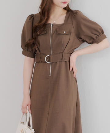 Remind me and forever(リマインドミーアンドフォーエバー) ベルト付きフロントジップワンピース
