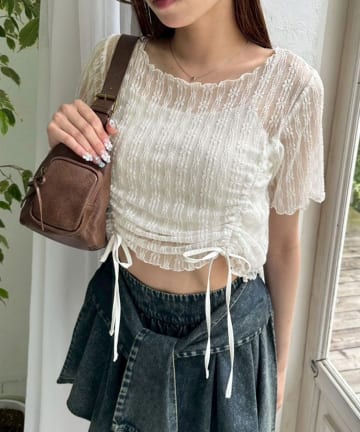OLIVE des OLIVE(オリーブ デ オリーブ) レースドロストオフショルトップス