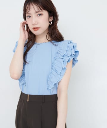 natural couture(ナチュラルクチュール) 【sherbet line】接触冷感　フリルブラウスTシャツ