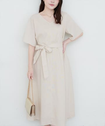 natural couture(ナチュラルクチュール) 選べる袖丈前後2WAYベルト付きワンピース
