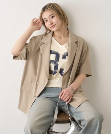 OUTLET(アウトレット) 【WHO'S WHO gallery】テーラード半袖ダブルジャケット