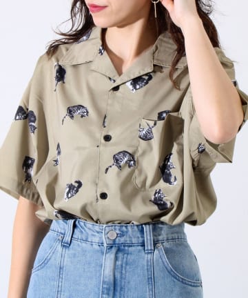 FREDY & GLOSTER(フレディ アンド グロスター) 【FREDYMAC】動物モチーフ 総柄 半袖オープンカラーシャツ アロハシャツ