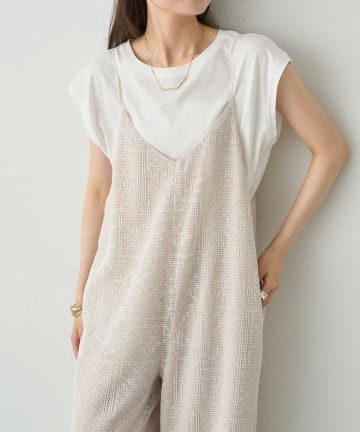 PUAL CE CIN(ピュアルセシン) メッシュクロス刺繍サロペット