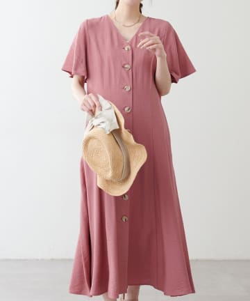 NICE CLAUP / OLIVE des OLIVE OUTLET(ナイスクラップ  / オリーブ デ オリーブ アウトレット) 【natural couture】釦開きフレアスリーブワンピース