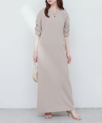 NICE CLAUP / OLIVE des OLIVE OUTLET(ナイスクラップ  / オリーブ デ オリーブ アウトレット) 【natural couture】ベルト付きボリューム袖ストレッチワンピース