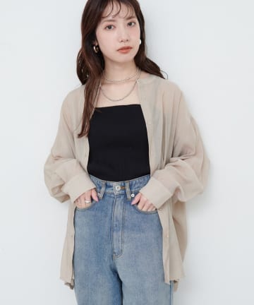 natural couture(ナチュラルクチュール) 【WEB限定】バンドカラーサイドスリットシアーシャツ