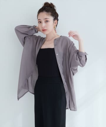 natural couture(ナチュラルクチュール) 【WEB限定】バンドカラーサイドスリットシアーシャツ