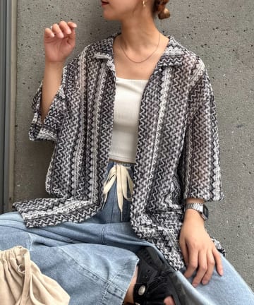 CIAOPANIC TYPY(チャオパニックティピー) レースシアーストライプ柄ルーズシャツ