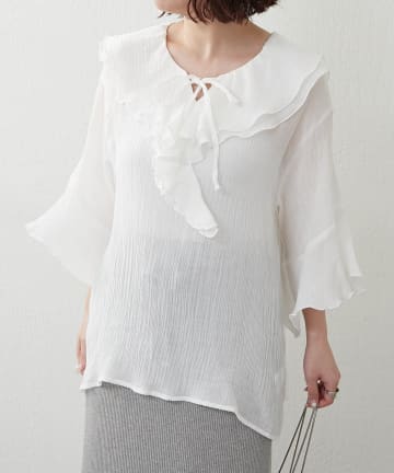 NICE CLAUP / OLIVE des OLIVE OUTLET(ナイスクラップ  / オリーブ デ オリーブ アウトレット) 1枚で着映える【RMAF】ラッフル５分袖ブラウス
