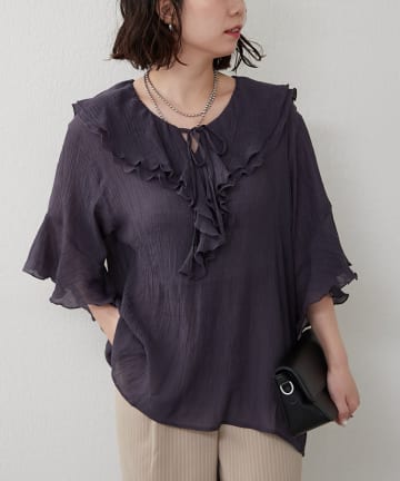 NICE CLAUP / OLIVE des OLIVE OUTLET(ナイスクラップ  / オリーブ デ オリーブ アウトレット) 1枚で着映える【RMAF】ラッフル５分袖ブラウス