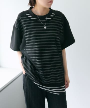 ear PAPILLONNER(イア パピヨネ) 《透け感/速乾》メッシュボーダーTシャツ【SUM1 STYLE(スミスタイル)】