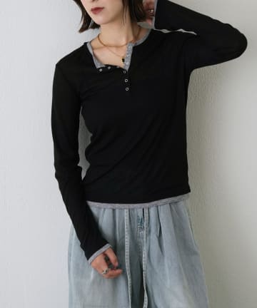 -goocy-(グーシー) シアーフライス配色ヘンリーネックPO