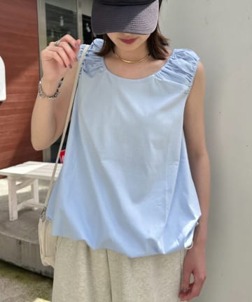 CIAOPANIC TYPY(チャオパニックティピー) ギャザードロストノースリーブブラウスTee