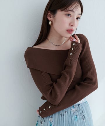 natural couture(ナチュラルクチュール) アシメオフショル長袖ニット