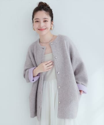 natural couture(ナチュラルクチュール) FOX混Wフェイスニットコート