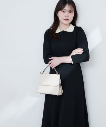 natural couture(ナチュラルクチュール) osono配色スキッパー衿ニットワンピース