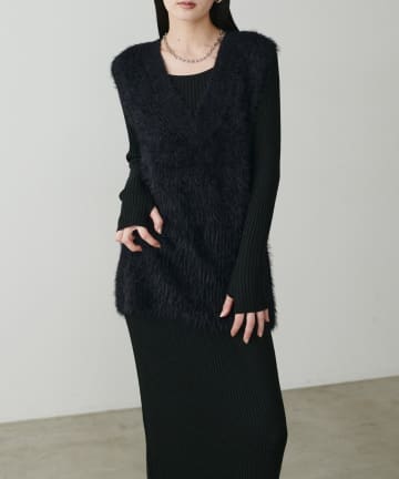 選べるリブニットワンピース×フェザーベストセット