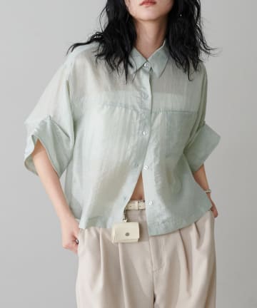 LARUTA(ラルータ) シアー半袖刺繍ロゴシャツ