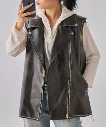 OUTLET(アウトレット) 【WHO'S WHO gallery】ヴィンテージライクレザーライダースベスト