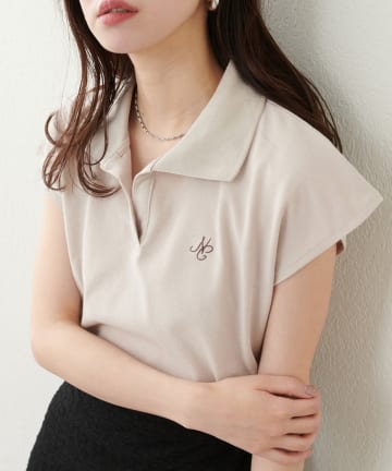 NICE CLAUP / OLIVE des OLIVE OUTLET(ナイスクラップ  / オリーブ デ オリーブ アウトレット) 【natural couture】刺しゅう入りフレンチスリーブポロシャツ