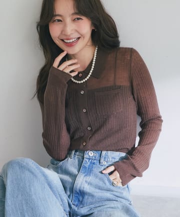 La boutique BonBon(ラブティックボンボン) 【大人っぽシアーニット】シアースパンコールポロリブニット