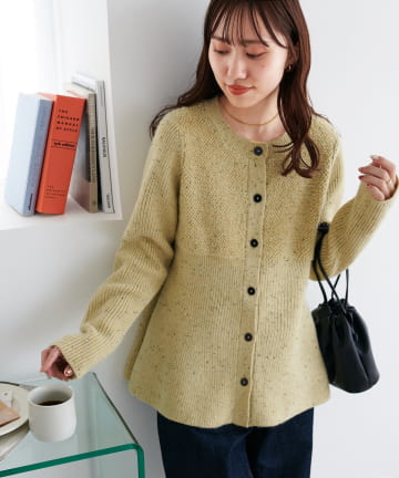 DISCOAT(ディスコート) 【おしゃれに体型カバー】ネップリブ前開きペプラムプルオーバー