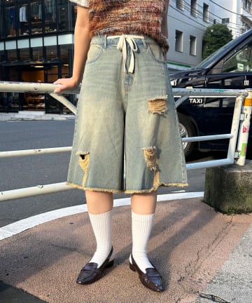 CIAOPANIC(チャオパニック) オーバーダイダメージハーフデニムパンツ