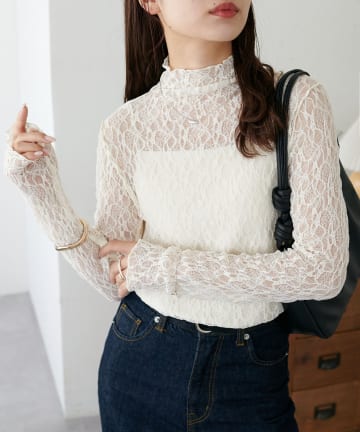 DISCOAT(ディスコート) 【新色追加/WEB限定】ストレッチレースボトルネックプルオーバー